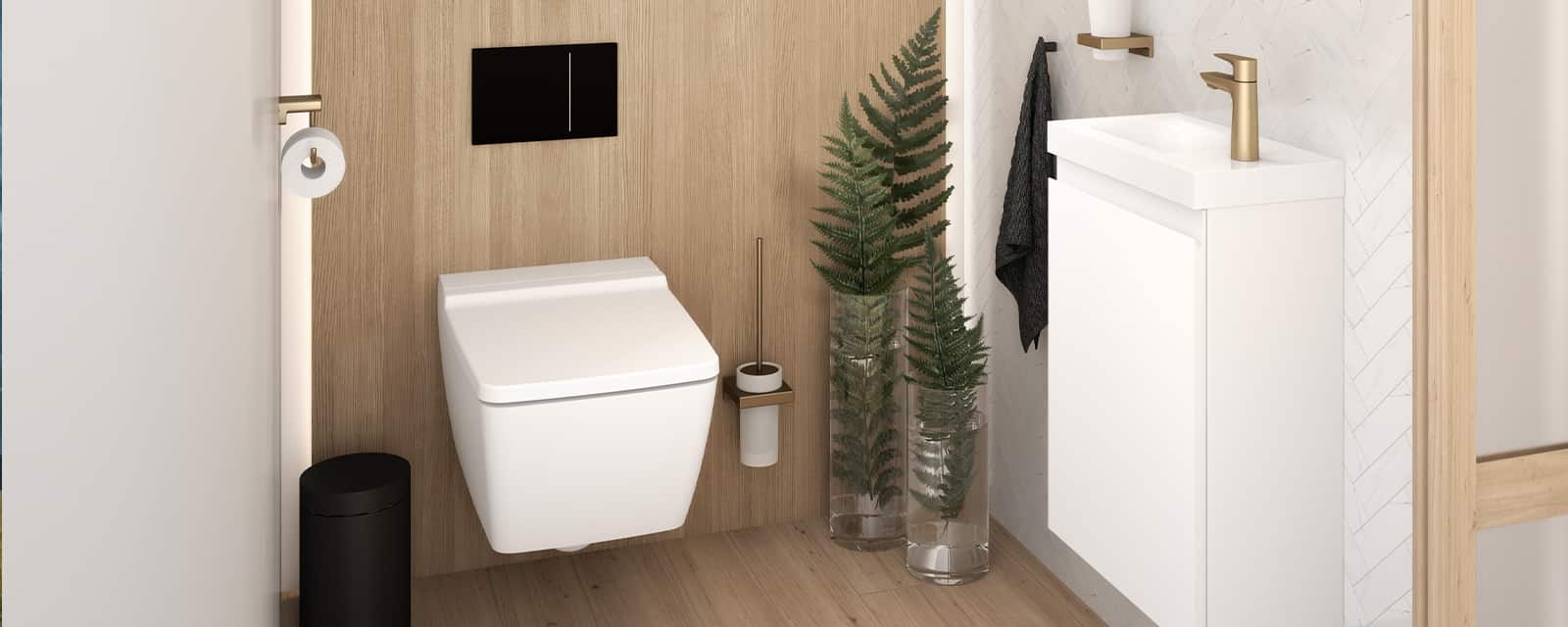 WC avec plaque de commande de chasse d'eau
