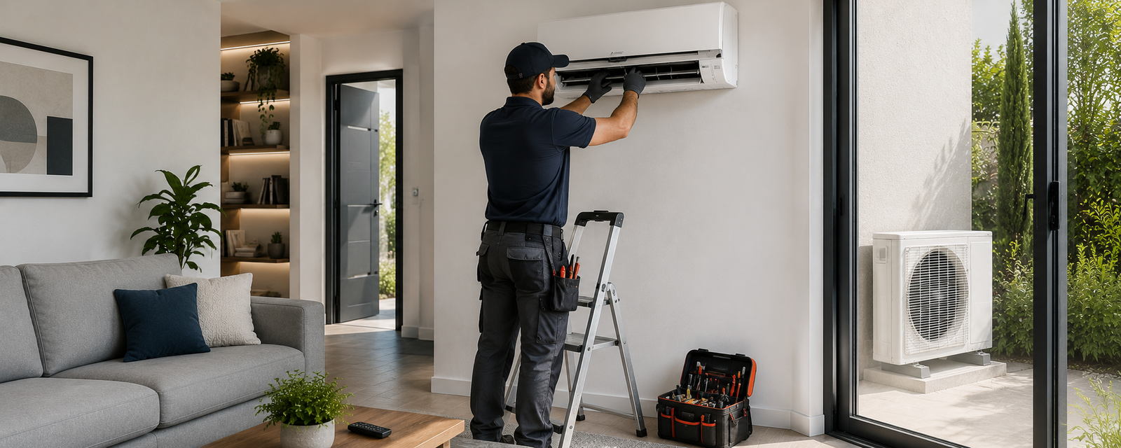installation d'un climatiseur par un technicien