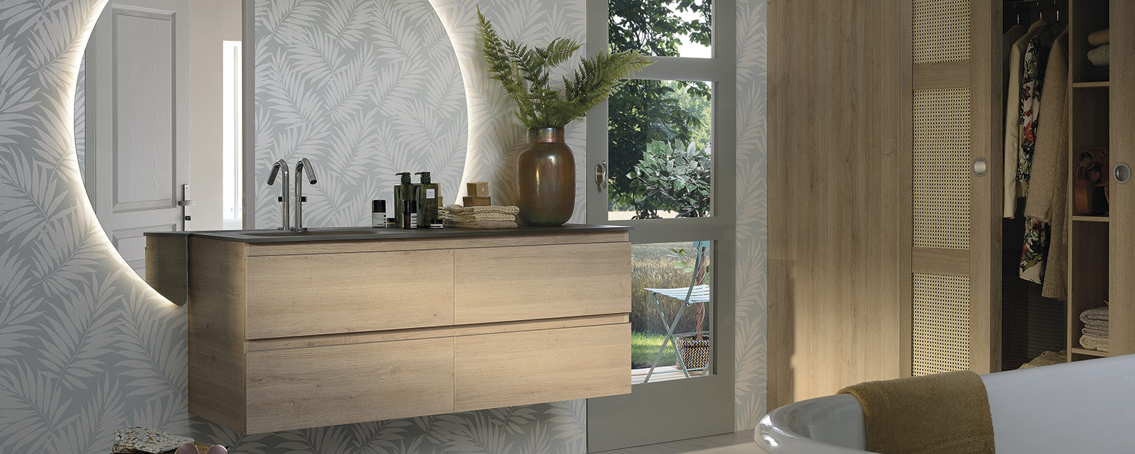 meuble sous vasque dans une salle de bains de style zen