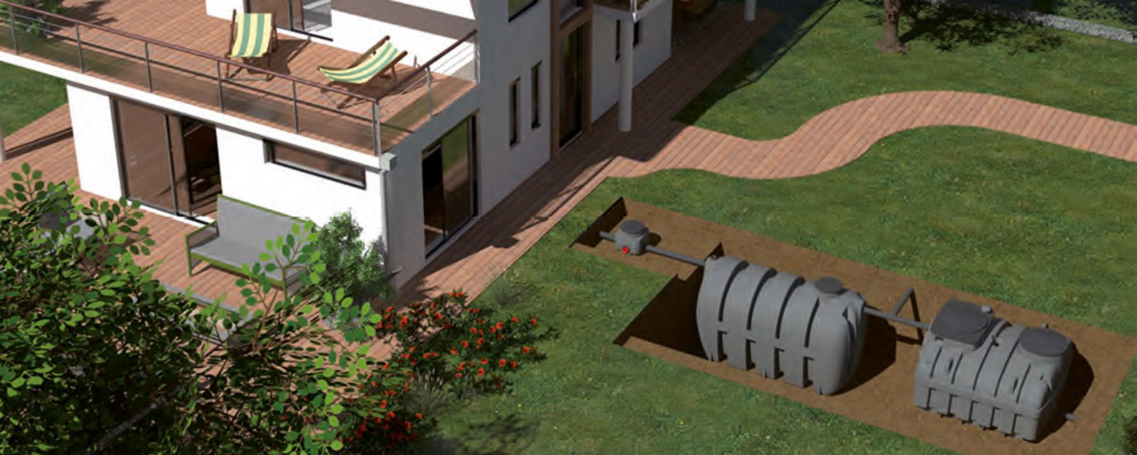 Fosse toutes eaux installée dans le jardin