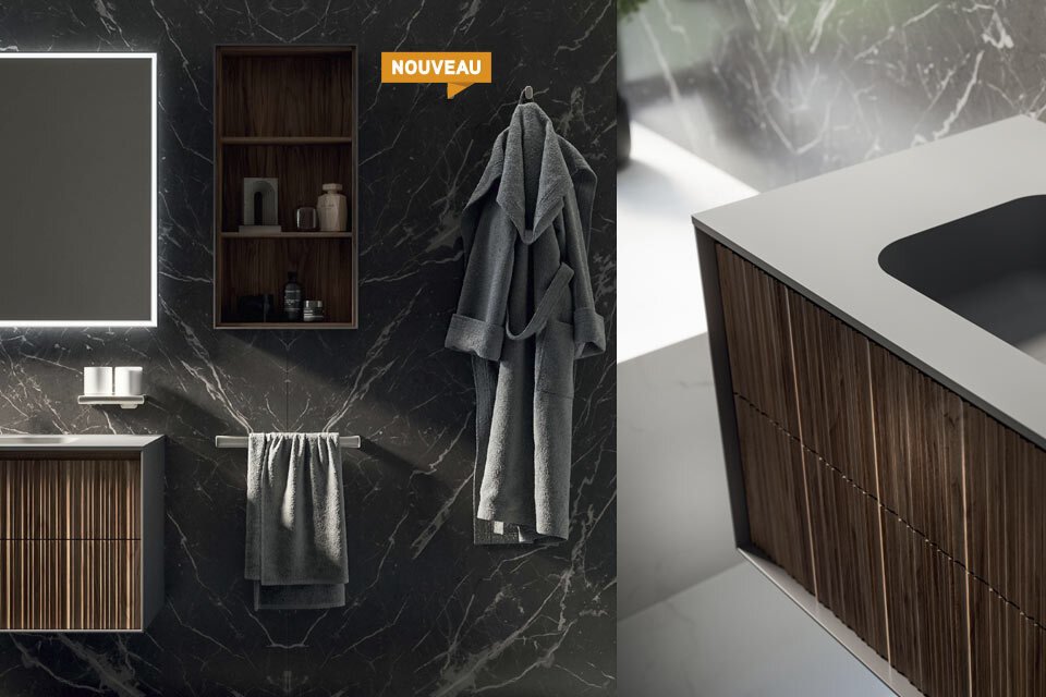Meuble de salle de bains avec des lignes structurées