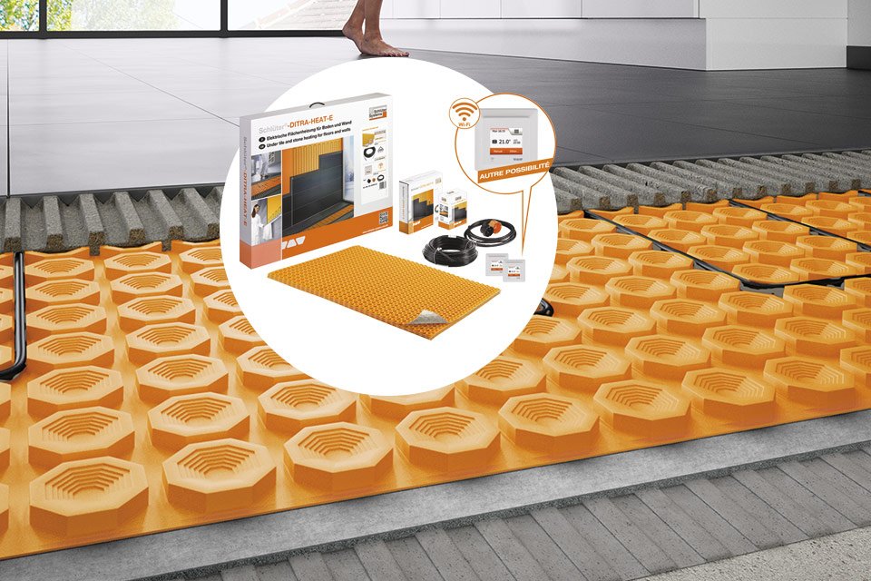 illustration de l'installation de la solution de traitement acoustique et thermique Schlüter-DITRA-HEAT-DUO
