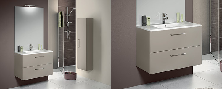Meuble de salle de bains taupe avec vasque et tiroirs de la collection Urban Pro de Delpha